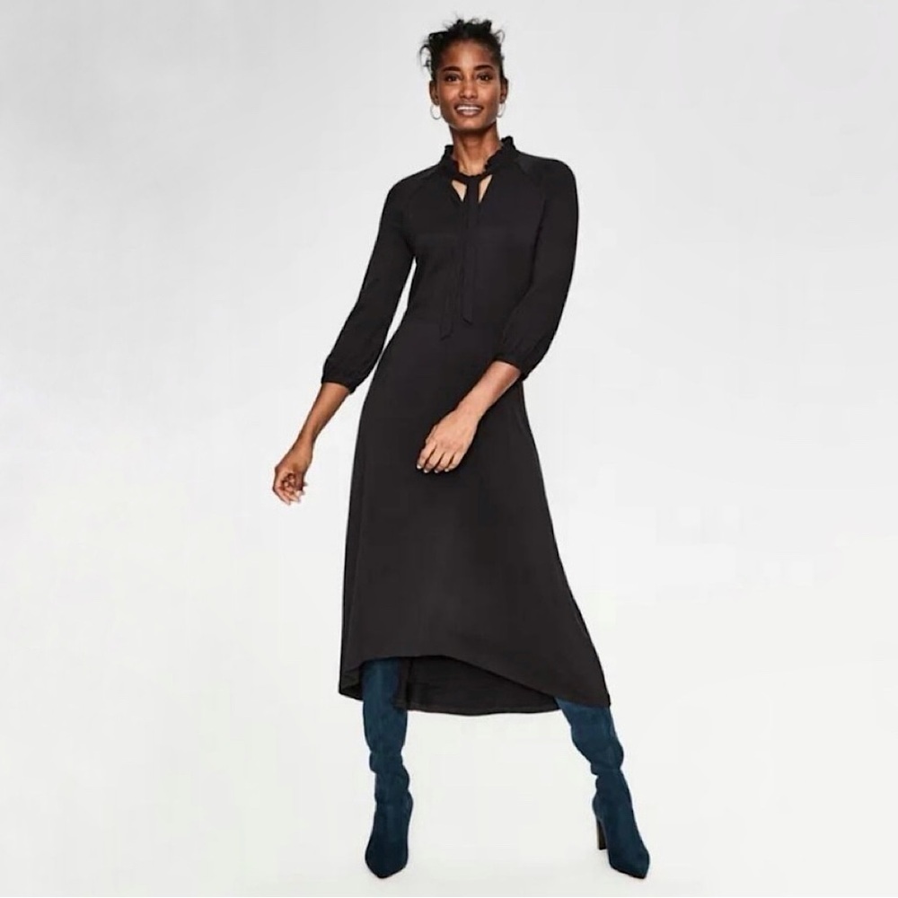 NWT Boden Rosa Jersey Tie Neck Midi Dress Black US 8 Regular